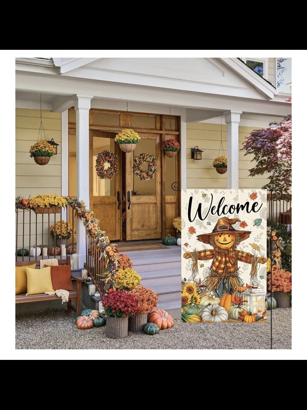 Welcome Harvest Scarecrow Garden And Home Flag Set Of 2 #1284 - Picture 7 of 9